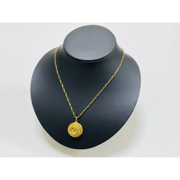 compass1681107914 Chanel Coco Mark Vintage Small Round GP Metal Necklace Gold