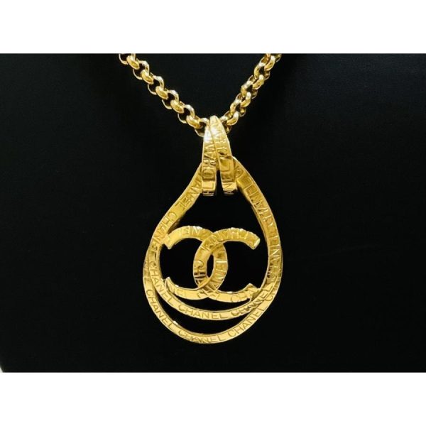 compass1681440822 Chanel Cocomark Engraved Vintage Turnlock GP Metal Pendant Necklace Gold