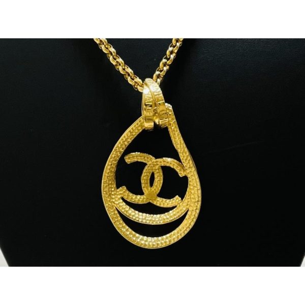 compass1681440830 Chanel Cocomark Engraved Vintage Turnlock GP Metal Pendant Necklace Gold