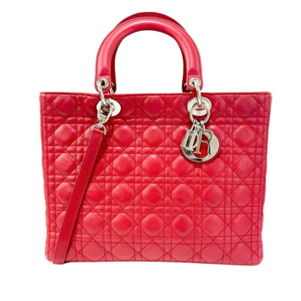 compass1692683123 Dior Cannage Silver Hardware Lambskin Handbag Red