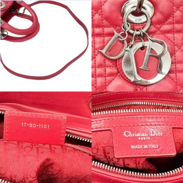 compass1692683218 Dior Cannage Silver Hardware Lambskin Handbag Red