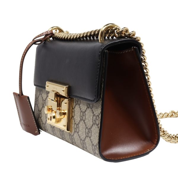 compass1712651403 Gucci Padlock GG Supreme Chain Shoulder Bag PVC Canvas Leather Black Beige Small