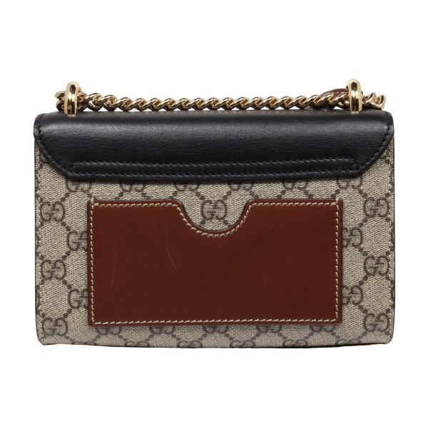 compass1712651412 Gucci Padlock GG Supreme Chain Shoulder Bag PVC Canvas Leather Black Beige Small