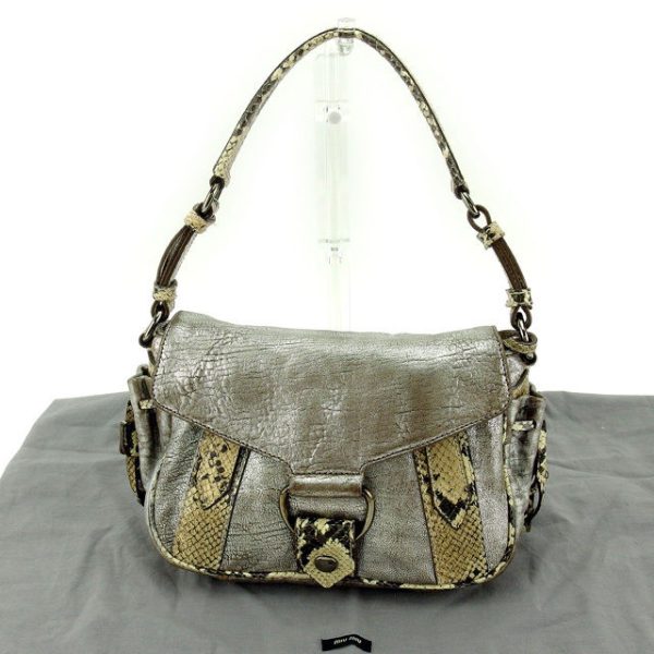 e1082 Miu Miu Python Leather Handbag Silver