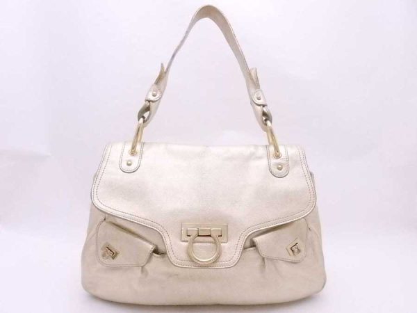 e52859a Salvatore Ferragamo Shoulder Bag Gancini Gold Leather