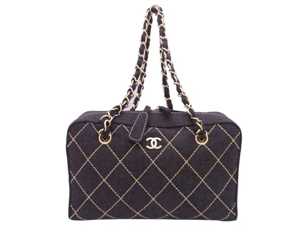 e53251f 1 Chanel Wild Stitch Wool Chain Shoulder Bag Gray