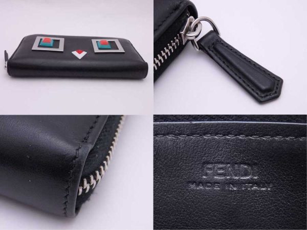 e54474g 4 Fendi Leather Round Zipper Long Wallet Black Multicolor Silver