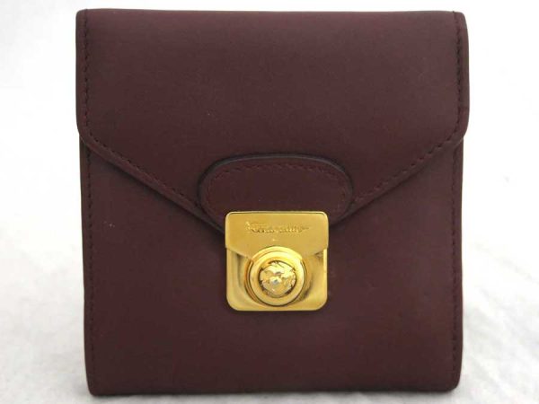 e54502 Salvatore Ferragamo Trifold Wallet Leather Metal Brown