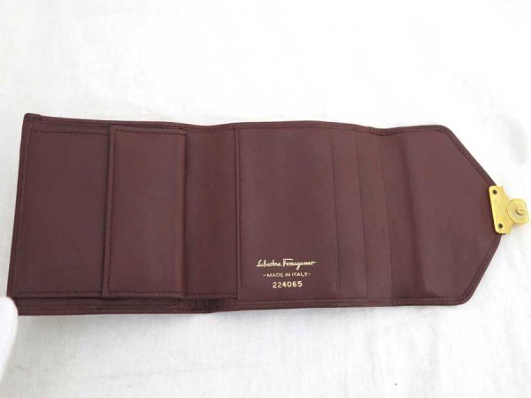 e54502 2 Salvatore Ferragamo Trifold Wallet Leather Metal Brown