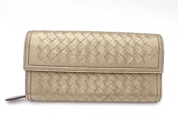 e54771f Bottega Veneta Long Wallet Intrecciato Leather Gold