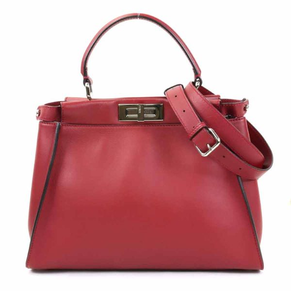 e55318a Fendi Leather Peekaboo Shoulder Bag Dark Red Silver