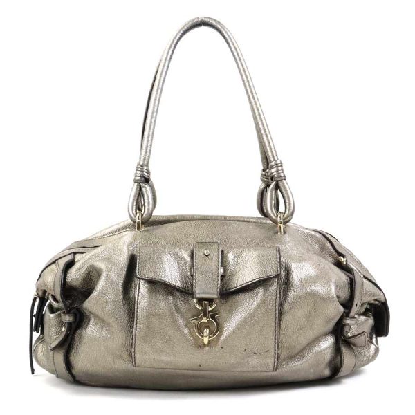 e55431a Salvatore Ferragamo Handbag Leather Gold Gray