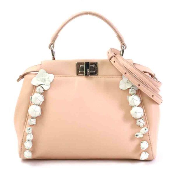 e55474a Fendi Leather Peekaboo Shoulder Bag Pink Beige