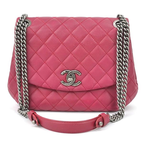 e55601g Chanel Matelasse Coco Mark Leather Crossbody Shoulder Bag Magenta