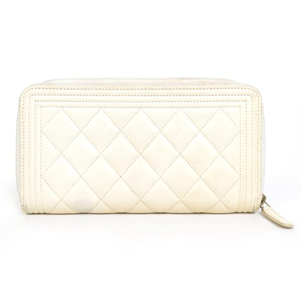 e55885i 1 Chanel Boy Chanel Caviar Skin Leather Round Zipper Long Wallet Off White