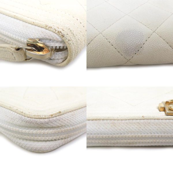 e55885i 7 c Chanel Boy Chanel Caviar Skin Leather Round Zipper Long Wallet Off White