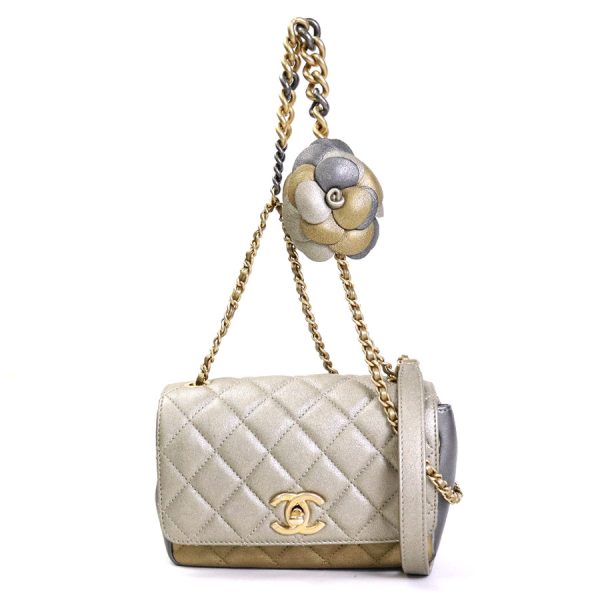 e55934a Chanel Matelasse Camellia Leather Crossbody Shoulder Bag Gray