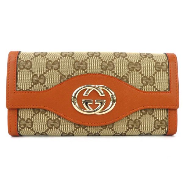 e56151f Gucci GG Canvas Canvas Leather Bifold Long Wallet Beige