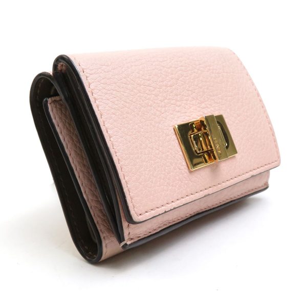 e56186a 1 Fendi Leather Trifold Wallet Light Pink Gold