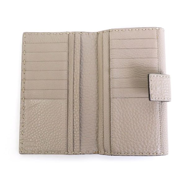 e56511a 2 Fendi Leather Bifold Long Wallet Greige Silver