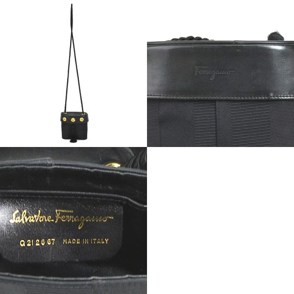 e56622a 13 c Salvatore Ferragamo Crossbody Shoulder Bag Tassel Canvas Leather Black Gold