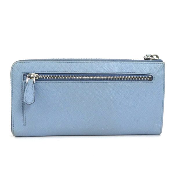 e56637a 1 Prada Leather Logo Ribbon L Shaped Zipper Long Wallet Light Blue