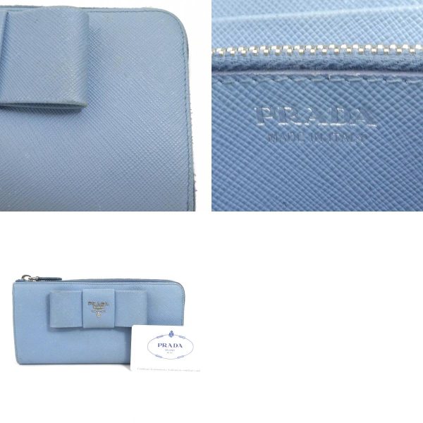 e56637a 10 c Prada Leather Logo Ribbon L Shaped Zipper Long Wallet Light Blue