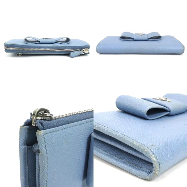 e56637a 2 c Prada Leather Logo Ribbon L Shaped Zipper Long Wallet Light Blue