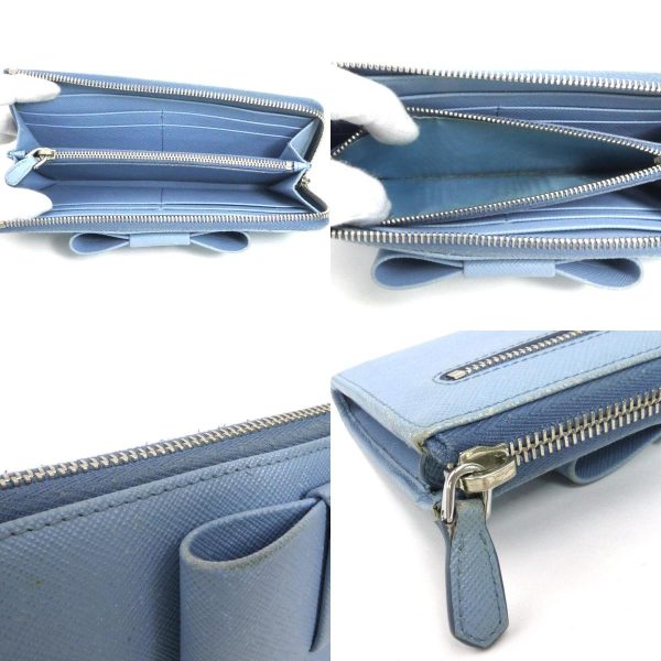 e56637a 6 c Prada Leather Logo Ribbon L Shaped Zipper Long Wallet Light Blue