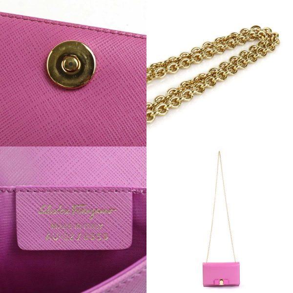 e56834g 10 c Salvatore Ferragamo Crossbody Shoulder Bag Rose Ribbon Leather Purple