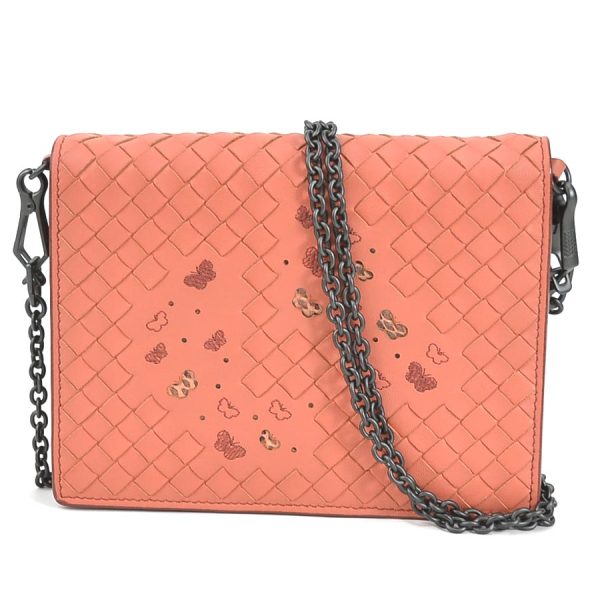 e56893i Bottega Veneta Wallet Chain Crossbody Shoulder Bag Intrecciato Leather Orange