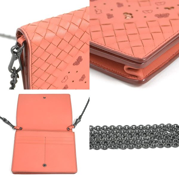 e56893i 6 c Bottega Veneta Wallet Chain Crossbody Shoulder Bag Intrecciato Leather Orange