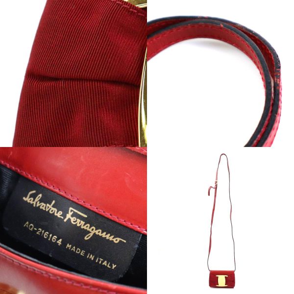 e57014a 10 c Salvatore Ferragamo Crossbody Shoulder Bag Rose Ribbon Leather Red