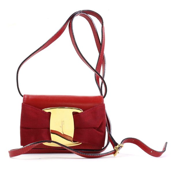 e57014a Salvatore Ferragamo Crossbody Shoulder Bag Rose Ribbon Leather Red