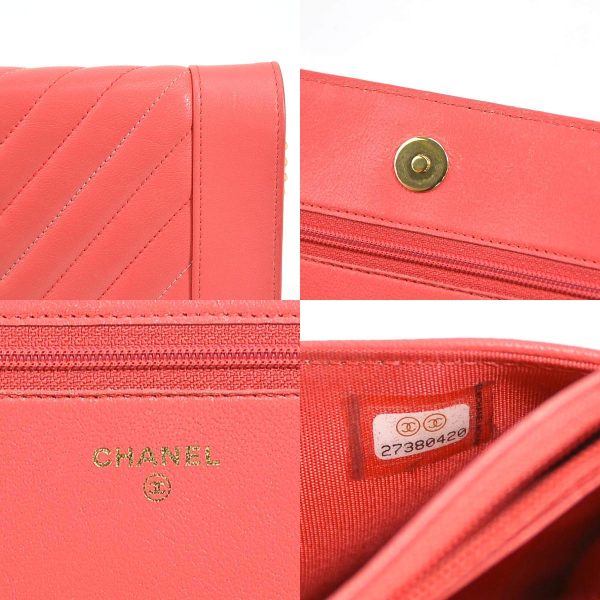 e57020f 9 c Chanel Wallet Chain V Stitch Leather Crossbody Shoulder Bag Pink