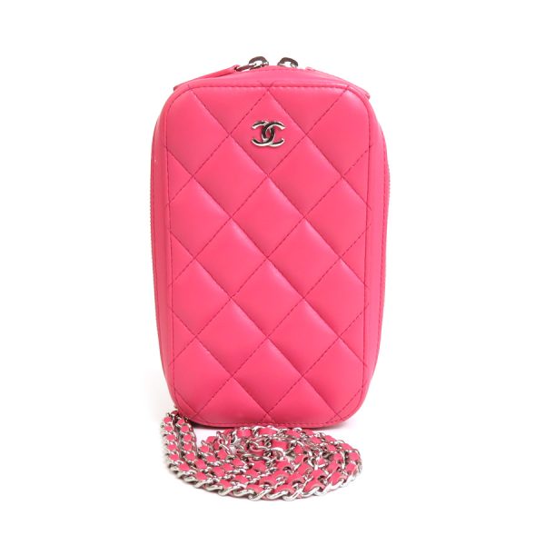 e57049g Chanel Matelasse Leather Smartphone Case Crossbody Shoulder Bag Pink