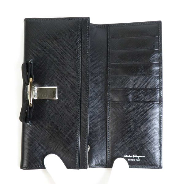 e57114a 2 Salvatore Ferragamo Bifold Long Wallet Vara Ribbon Leather Black Silver