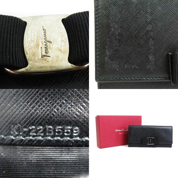 e57114a 4 c Salvatore Ferragamo Bifold Long Wallet Vara Ribbon Leather Black Silver