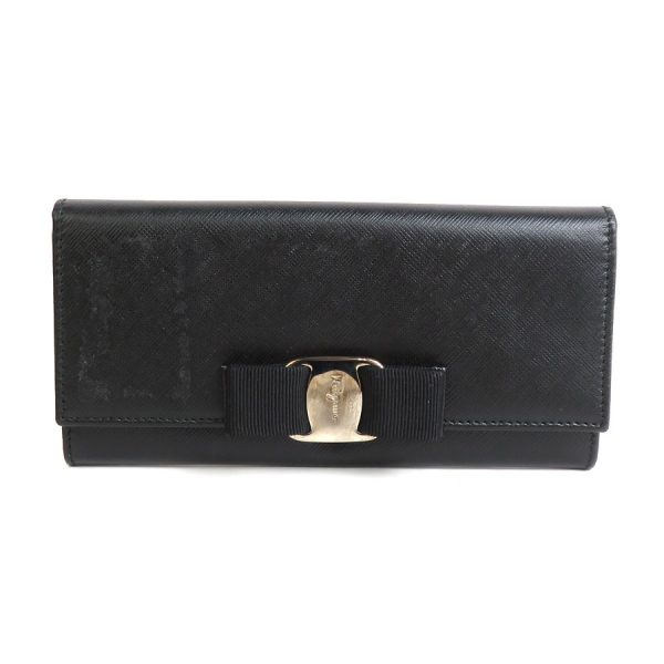 e57114a Salvatore Ferragamo Bifold Long Wallet Vara Ribbon Leather Black Silver