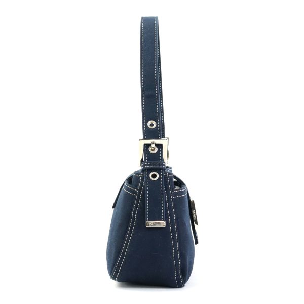 e57137g 1 Fendi Canvas Shoulder Bag Navy Silver