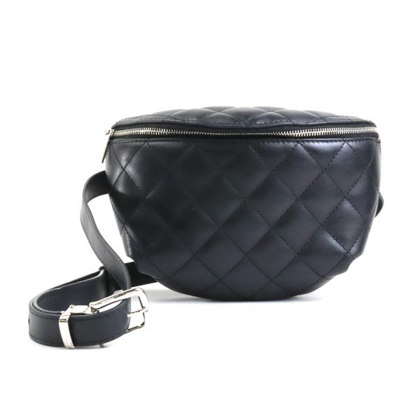 e57314i Chanel Matelasse Leather Waist Bag Black