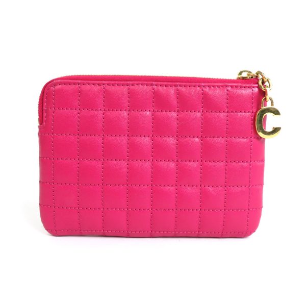 e57416g 1 Celine Quilted Leather Coin Case Pink