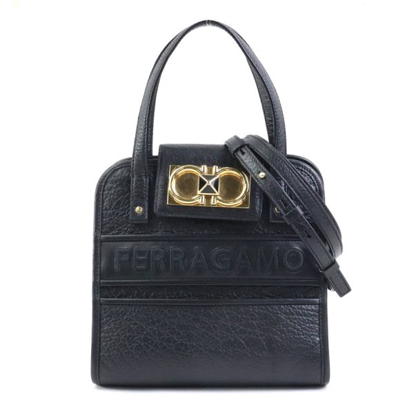 e57584k Salvatore Ferragamo Crossbody Shoulder Bag Leather Black Gold