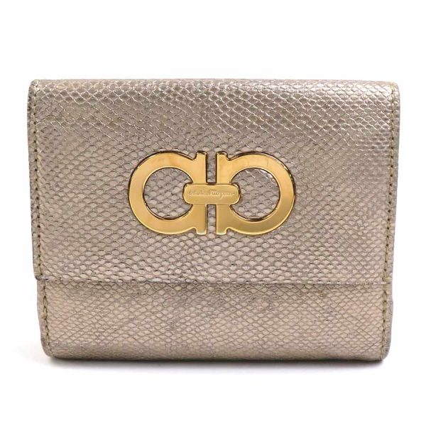 e57602a Salvatore Ferragamo Bifold Wallet Gancini Embossed Leather Gold