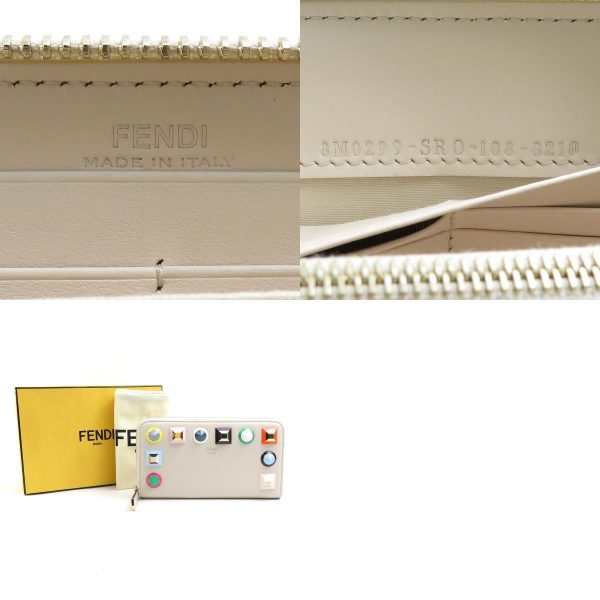 e57832k 10 c Fendi Studded Leather Metal Round Zipper Long Wallet Ivory