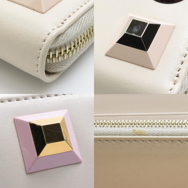 e57832k 6 c Fendi Studded Leather Metal Round Zipper Long Wallet Ivory