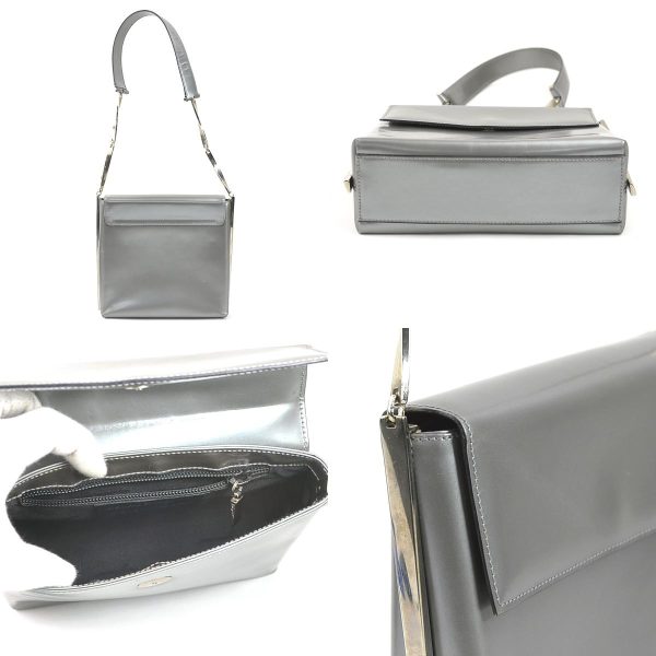 e57947a 2 c Salvatore Ferragamo Shoulder Bag Leather Metal Gray