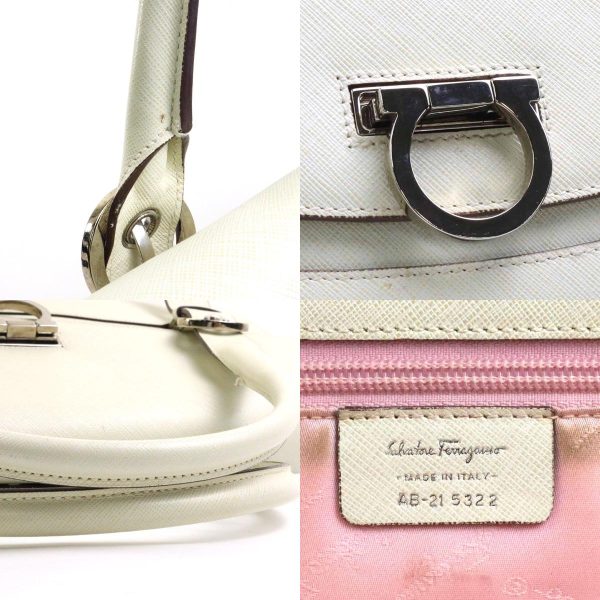 e58213a 13 c Salvatore Ferragamo Handbag Gancini Leather Off White Silver