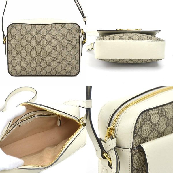 e58325i 2 c Gucci GG Supreme PVC Leather Crossbody Shoulder Bag Beige