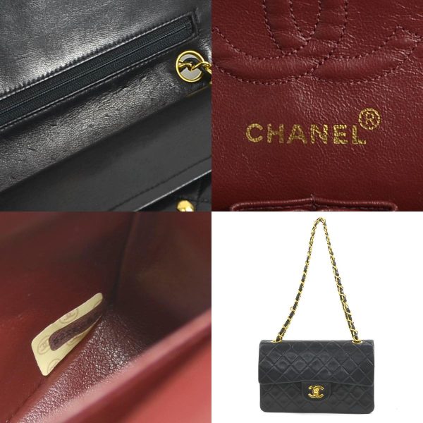 e58466g 10 c Chanel Matelasse Double Flap Leather Shoulder Bag Black